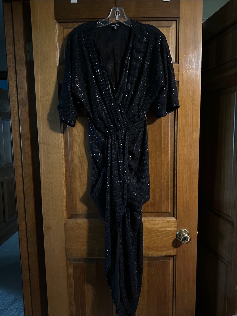 Baltic Born Black Sequin Asymmetrical Evening Dress